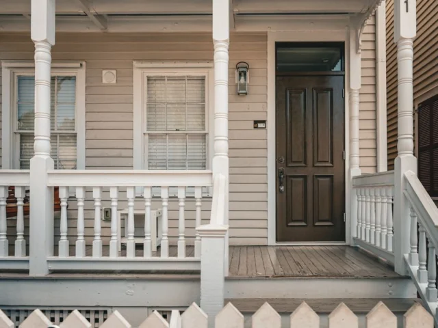White porch and stair railings on a house